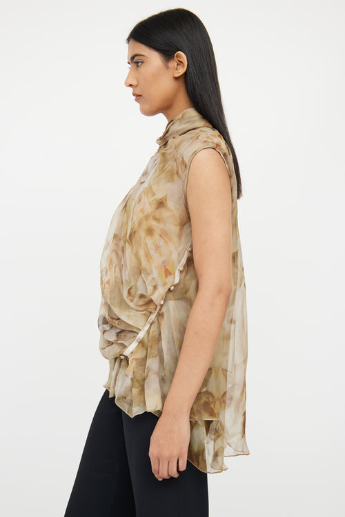 Nina Ricci Green 
Beige Floral Silk Blouse