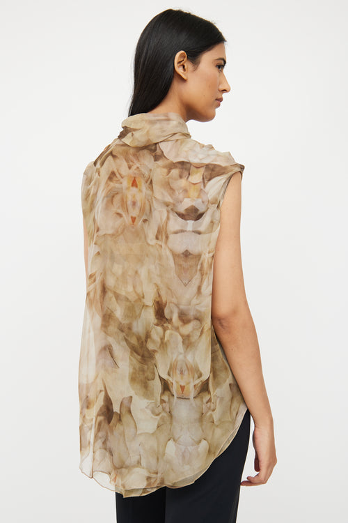 Nina Ricci Green 
Beige Floral Silk Blouse