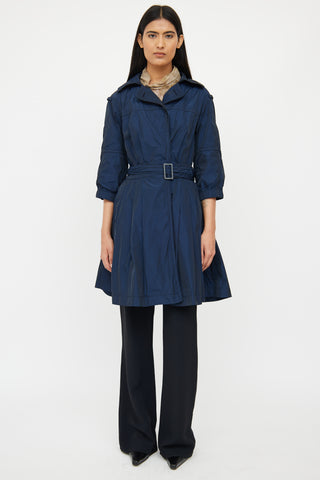 Nina Ricci Navy 
Black Silk Blend Peplum Trench Coat