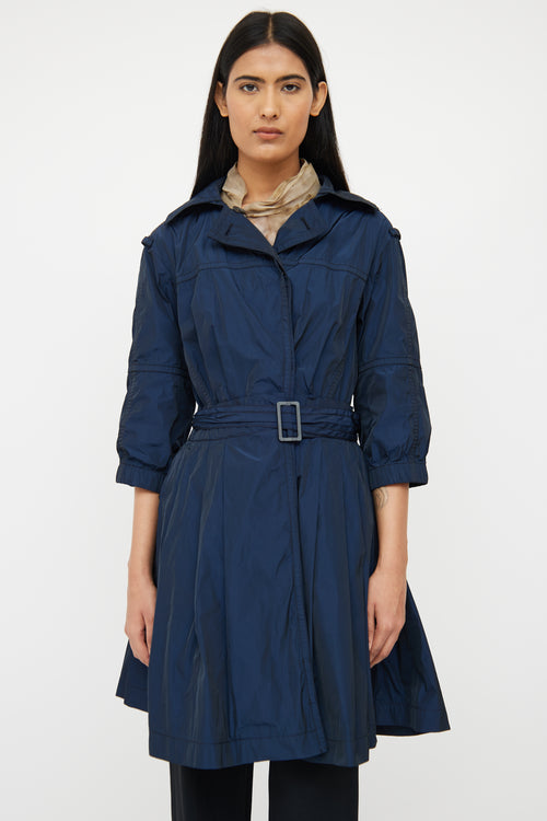 Nina Ricci Navy 
Black Silk Blend Peplum Trench Coat