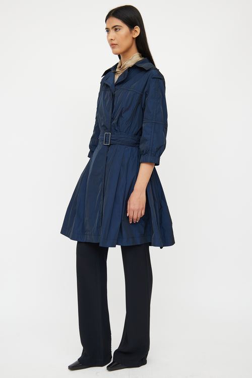 Nina Ricci Navy 
Black Silk Blend Peplum Trench Coat