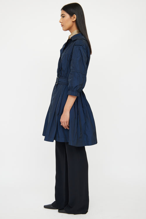 Nina Ricci Navy 
Black Silk Blend Peplum Trench Coat