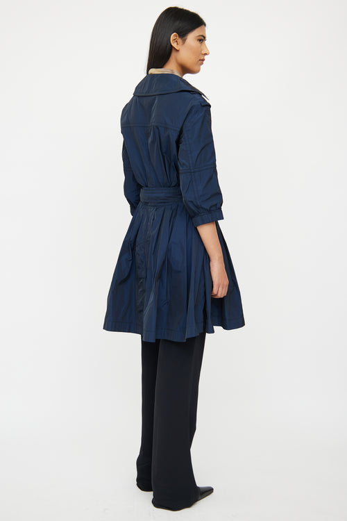 Nina Ricci Navy 
Black Silk Blend Peplum Trench Coat