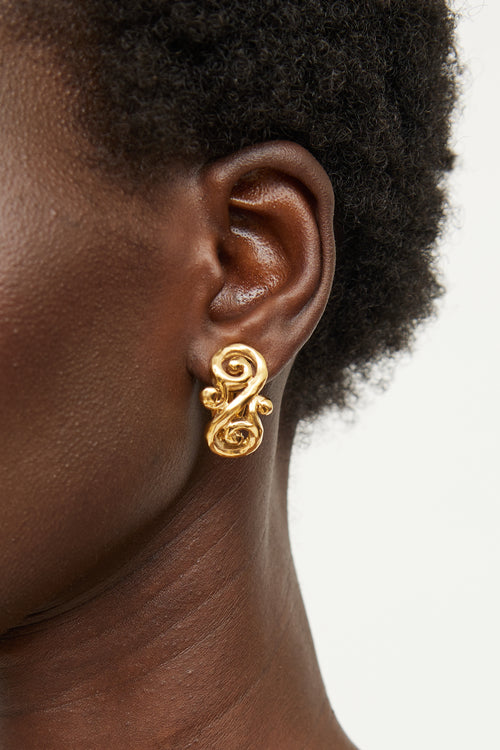 Nina Ricci Gold Tone Clip On Earrings