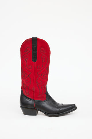 Nine West Black 
Red Leather Western Boot