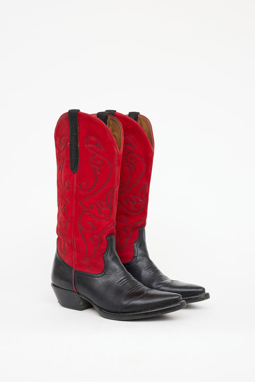 Nine West Black 
Red Leather Western Boot