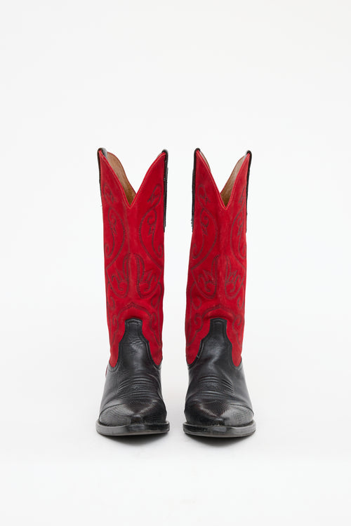 Nine West Black 
Red Leather Western Boot