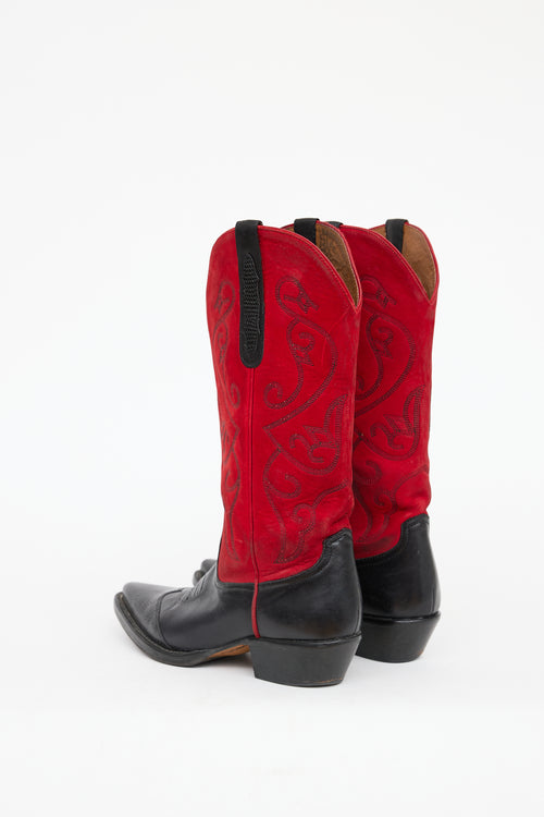 Nine West Black 
Red Leather Western Boot