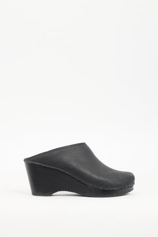 No.6 Black Leather Wedge Mule