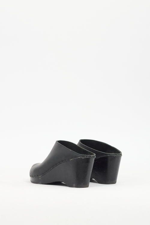 No.6 Black Leather Wedge Mule