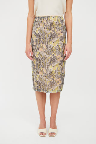 N°21 Beige 
Floral Silk Skirt