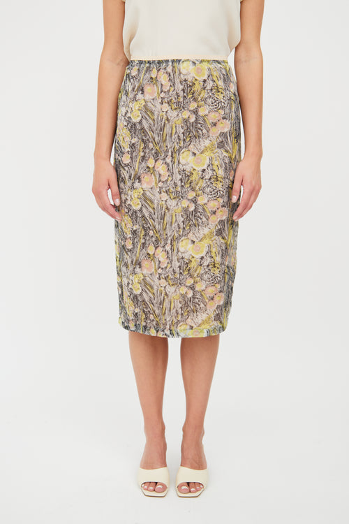 N°21 Beige 
Floral Silk Skirt