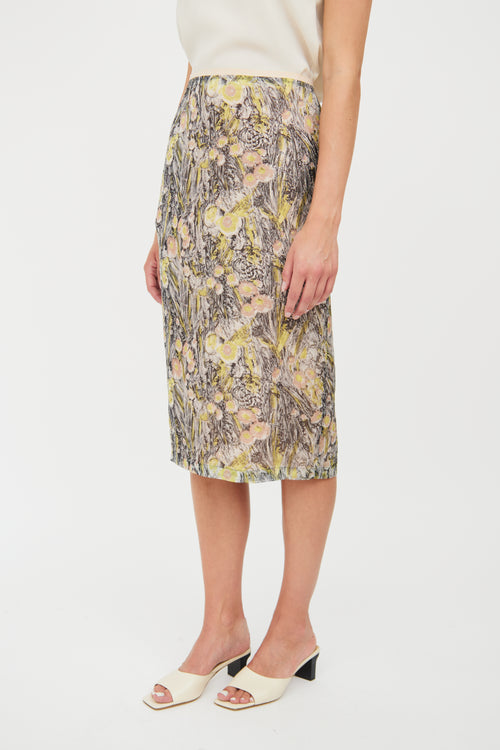 N°21 Beige 
Floral Silk Skirt