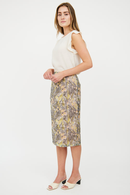 N°21 Beige 
Floral Silk Skirt