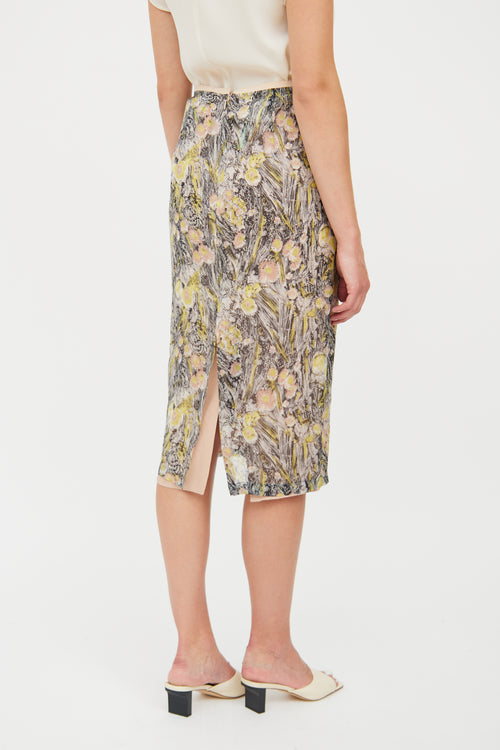 N°21 Beige 
Floral Silk Skirt