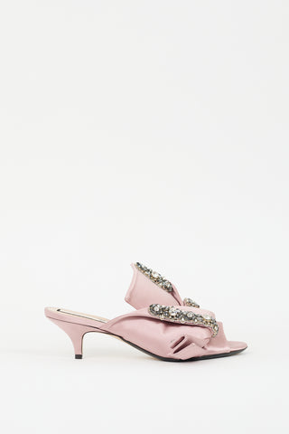 N°21 Pink 
Grey Satin Floral Rhinestone Mule