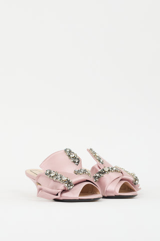 N°21 Pink 
Grey Satin Floral Rhinestone Mule