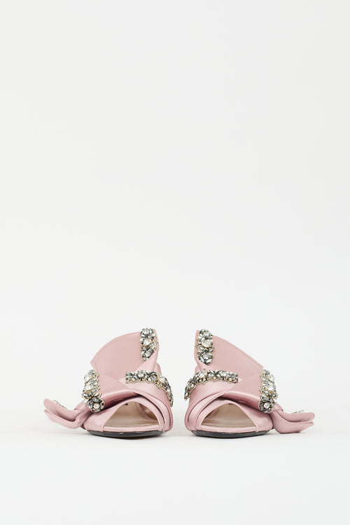 N°21 Pink 
Grey Satin Floral Rhinestone Mule