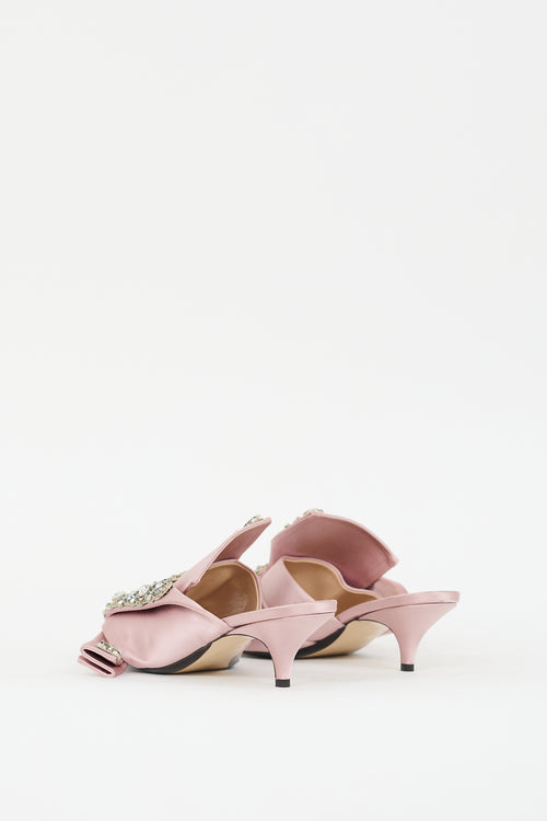 N°21 Pink 
Grey Satin Floral Rhinestone Mule