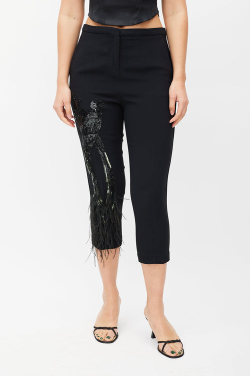 No°21 Black Sequin Feather Cropped Trouser