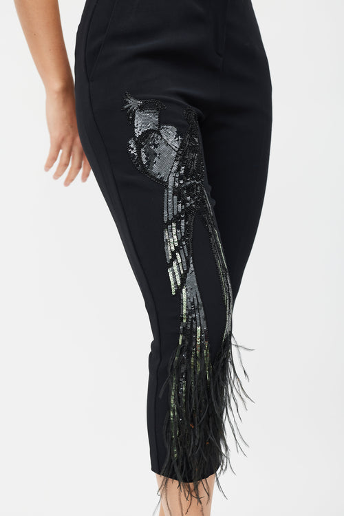 No°21 Black Sequin Feather Cropped Trouser