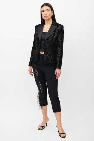 No°21 Black Sequin Feather Cropped Trouser