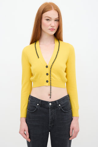 No°21 Yellow Wool Cropped Rhinestone Cardigan