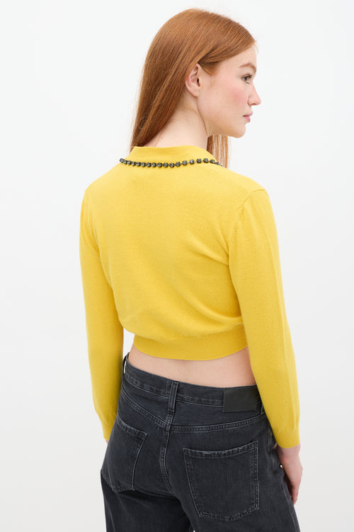 No°21 Yellow Wool Cropped Rhinestone Cardigan