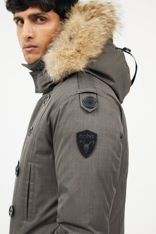 Nobis Green Double Breasted Down Jacket