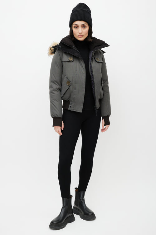 Nobis Grey Hooded Down Bomber Jacket