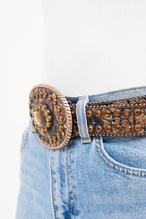 VSP Archive Brown Print Embellished Amber Stud Belt