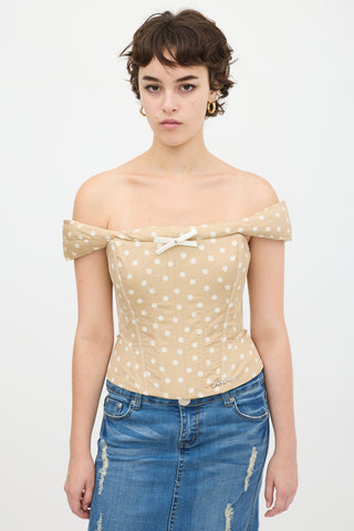 Nodress Beige 
White Polka Dot Off Shoulder Corset Top