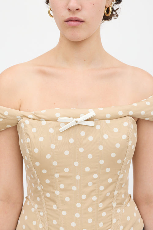 Nodress Beige 
White Polka Dot Off Shoulder Corset Top