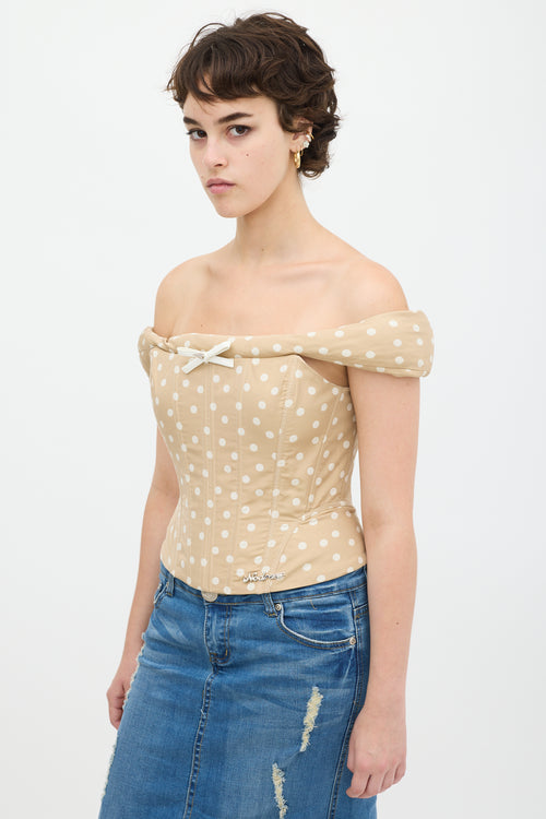 Nodress Beige 
White Polka Dot Off Shoulder Corset Top