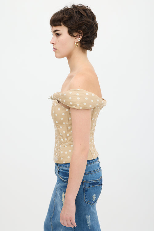 Nodress Beige 
White Polka Dot Off Shoulder Corset Top