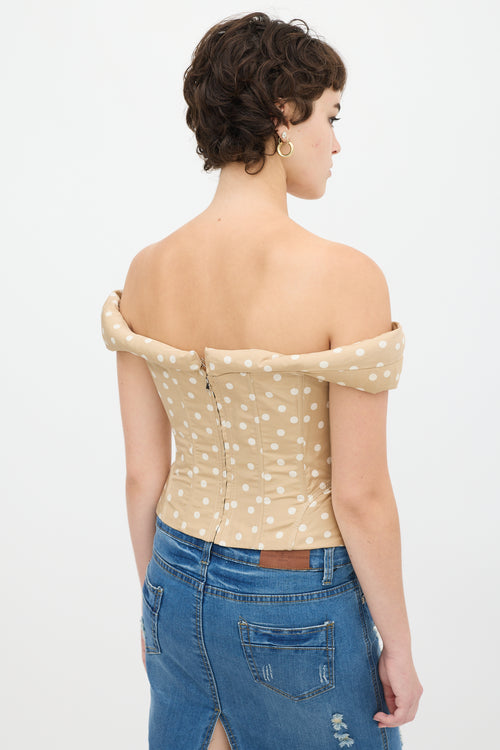 Nodress Beige 
White Polka Dot Off Shoulder Corset Top