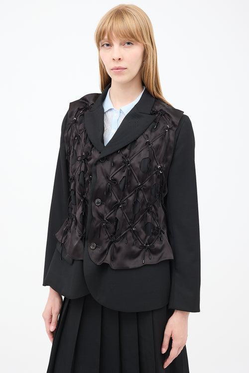 Noir Kei Ninomiya Black Lace Up Cutout Lattice Blazer