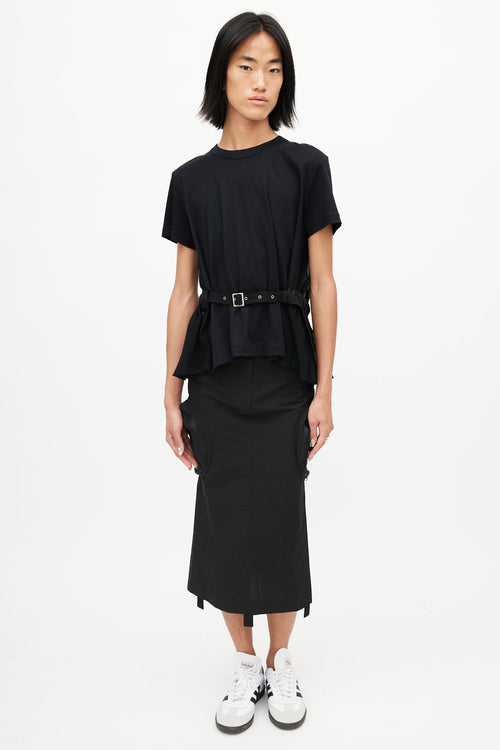 Noir Kei Ninomiya Black Sheer Belted T-Shirt