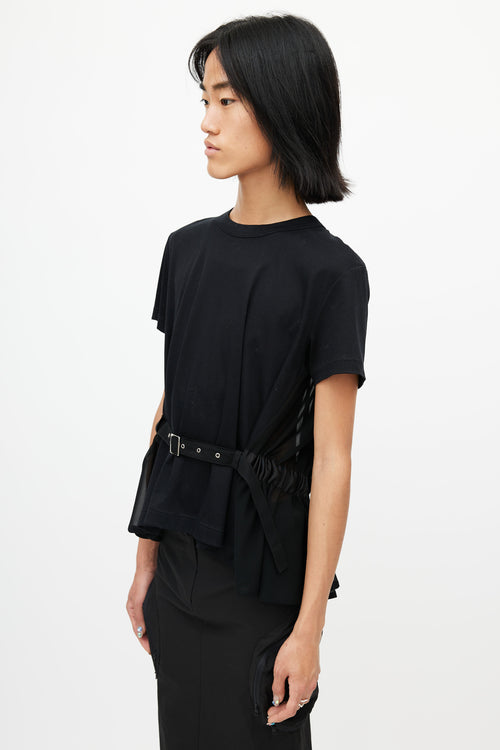 Noir Kei Ninomiya Black Sheer Belted T-Shirt