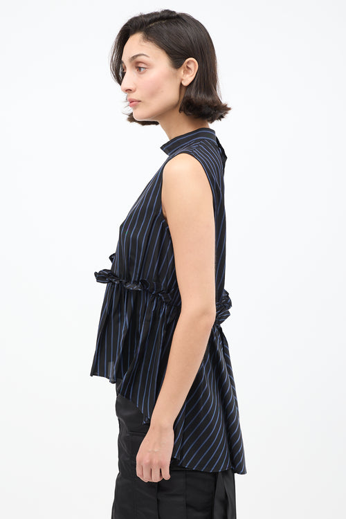 Noir Kei Ninomiya FW 2021 Navy Stripes Ruffle Blouse