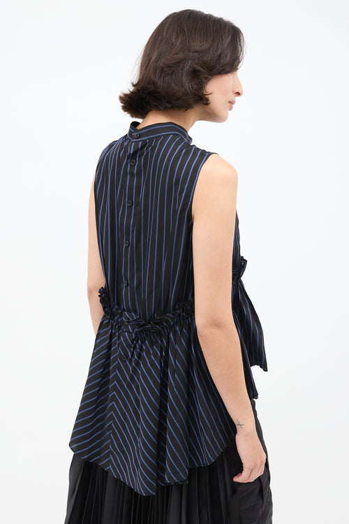 Noir Kei Ninomiya FW 2021 Navy Stripes Ruffle Blouse