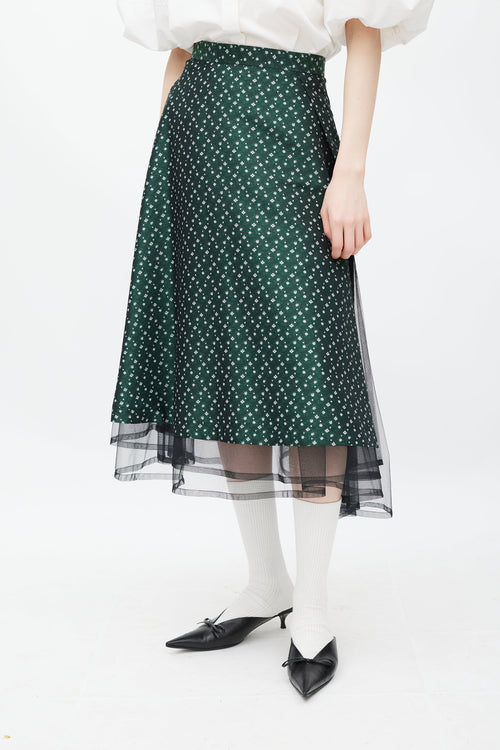 Noir Kei Ninomiya Green 
White Floral Jacquard Skirt