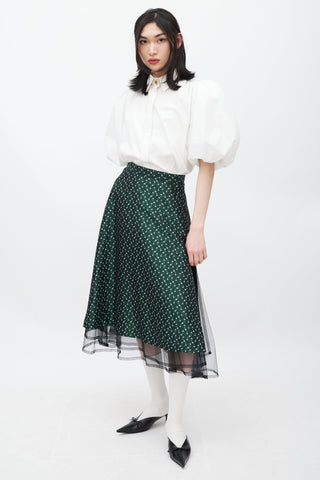 Noir Kei Ninomiya Green 
White Floral Jacquard Skirt