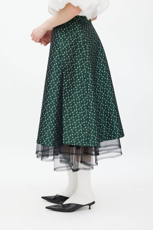 Noir Kei Ninomiya Green 
White Floral Jacquard Skirt