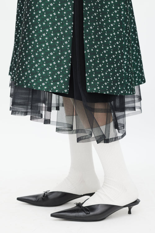 Noir Kei Ninomiya Green 
White Floral Jacquard Skirt