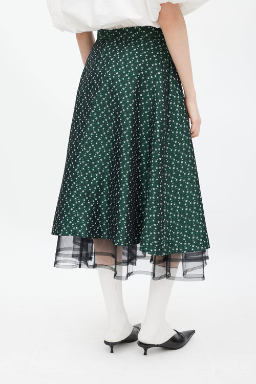 Noir Kei Ninomiya Green 
White Floral Jacquard Skirt