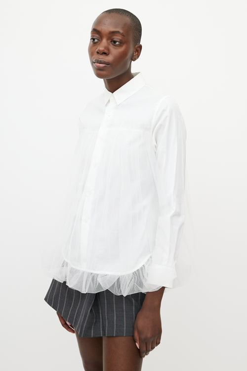 Noir Kei Ninomiya White Gathered Tulle Shirt