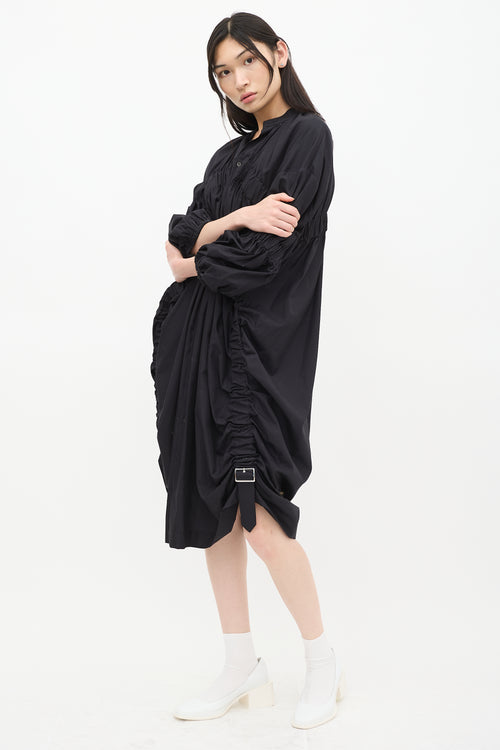 Noir Kei Ninomiya FW 2023 Black Cotton Ruched Strap Shirt Dress