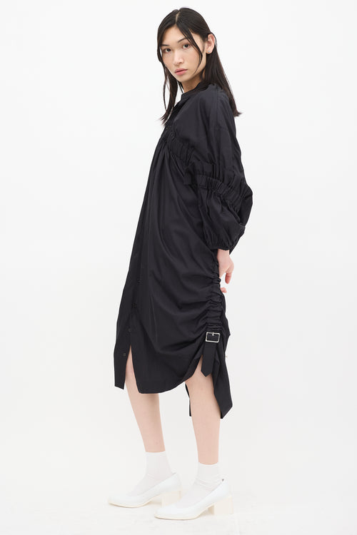 Noir Kei Ninomiya FW 2023 Black Cotton Ruched Strap Shirt Dress