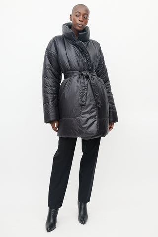 Norma Kamali Black Belted Puffer Coat